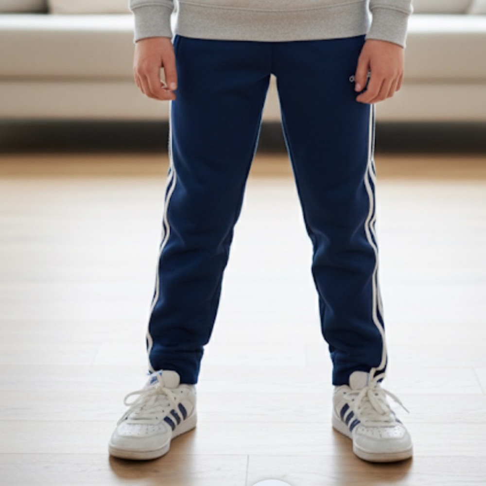 Adidas Kids Dark Blue Joggers with White Stripes